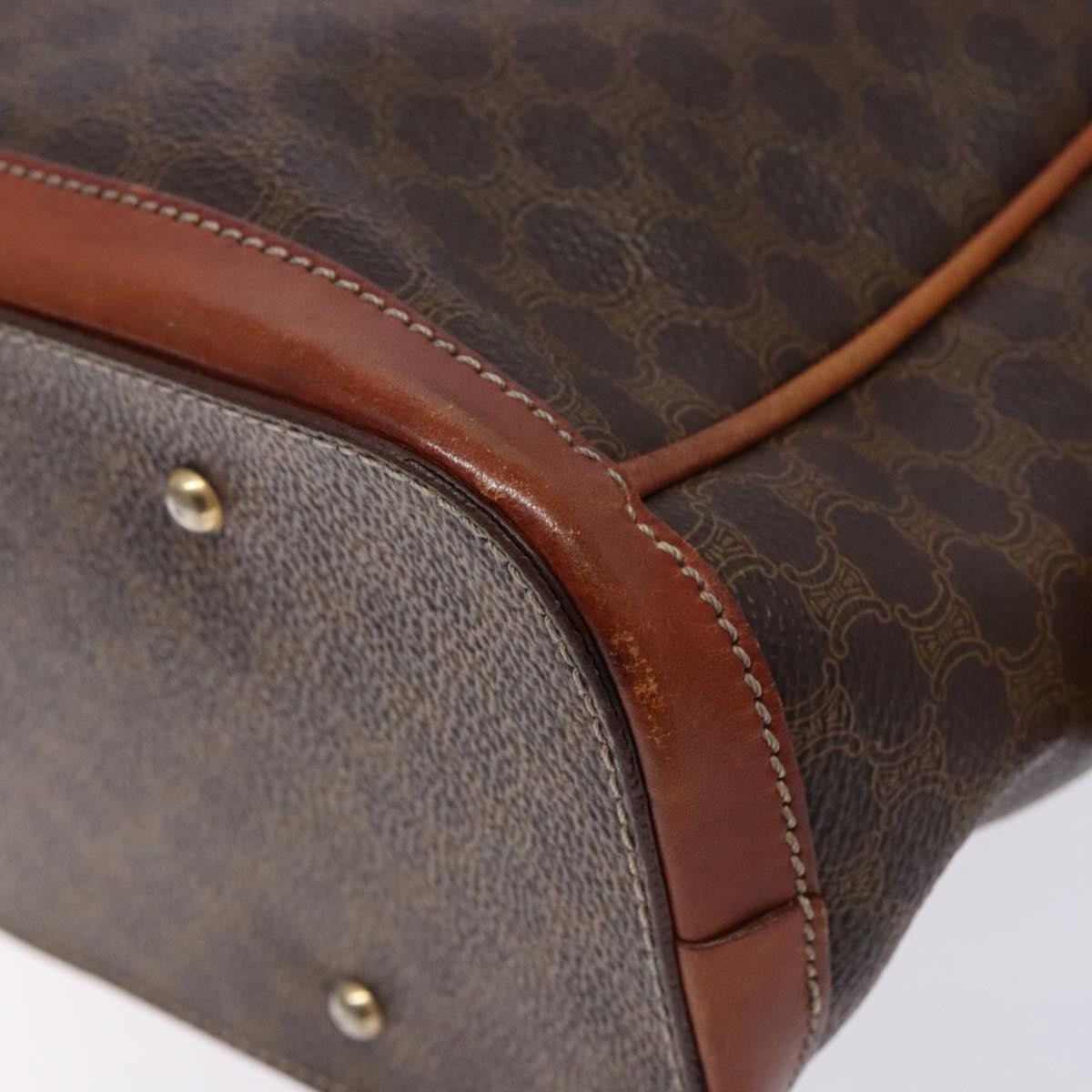 Celine Macadam Handbag Macadam With Leather Brown Canvas Handbag (Pre-Owned)