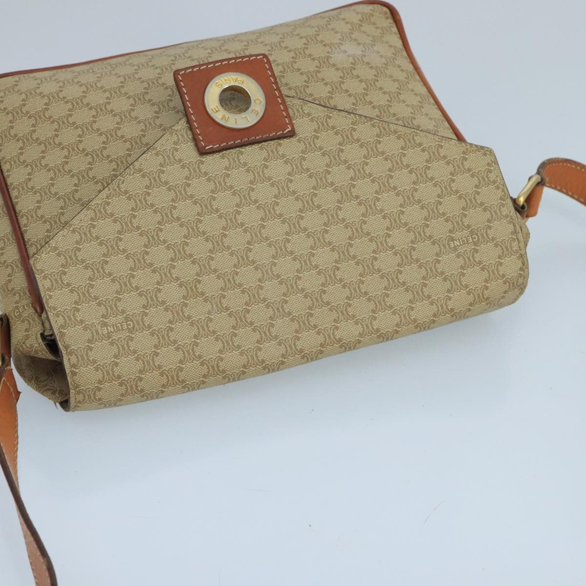 Celine Vintage Macadam Circle Logo Shoulder Bag Canvas And Leather Beige Canvas Shoulder Bag Bag (Pre-Owned)