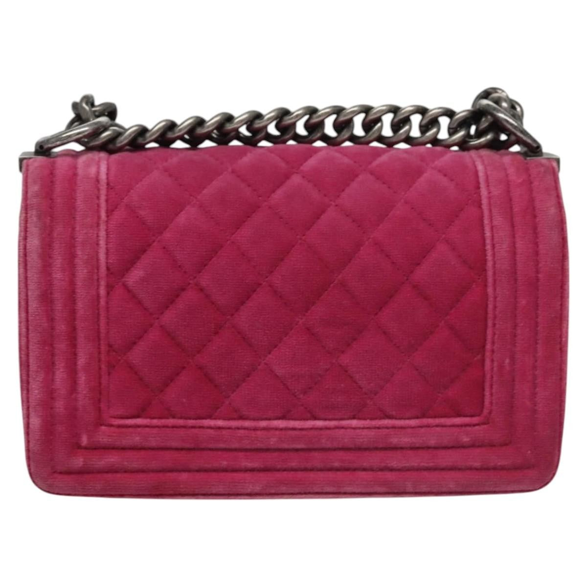Chanel Boy Flap Bag Quilted Velvet Pink Velvet Shoulder Bag Bag (Pre-Owned)
