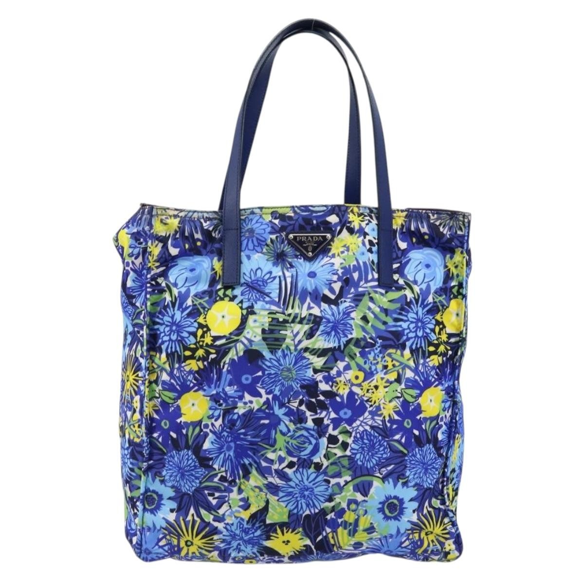 Prada Floreal Tote Printed Tessuto Blue Nylon Tote Bag Bag (Pre-Owned)