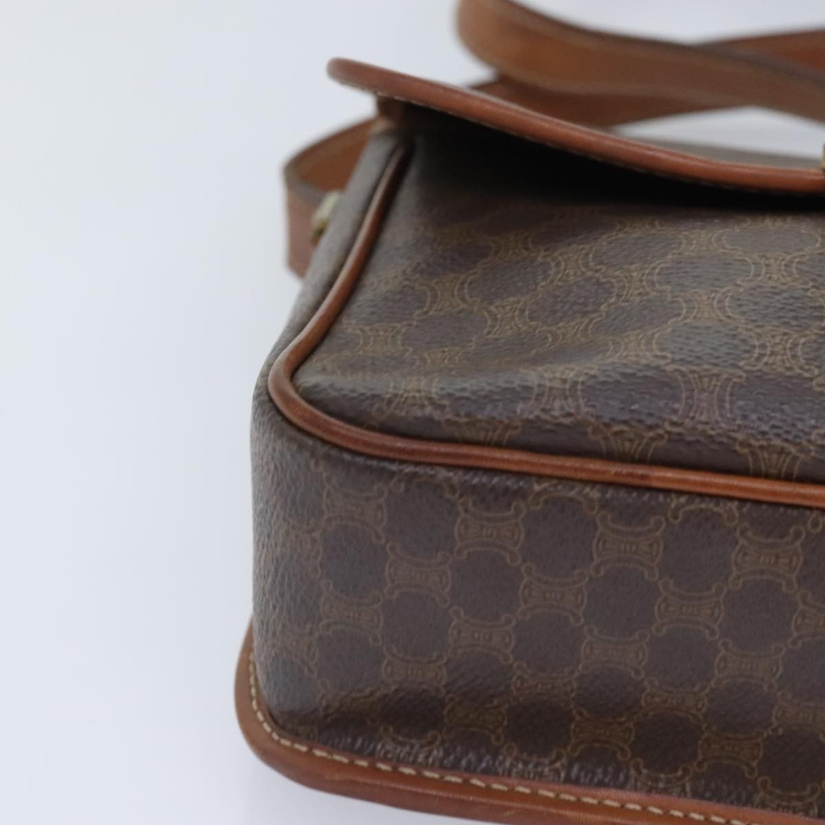 Celine Vintage Macadam Circle Logo Shoulder Bag Canvas And Leather Brown Canvas Shoulder Bag Bag (Pre-Owned)