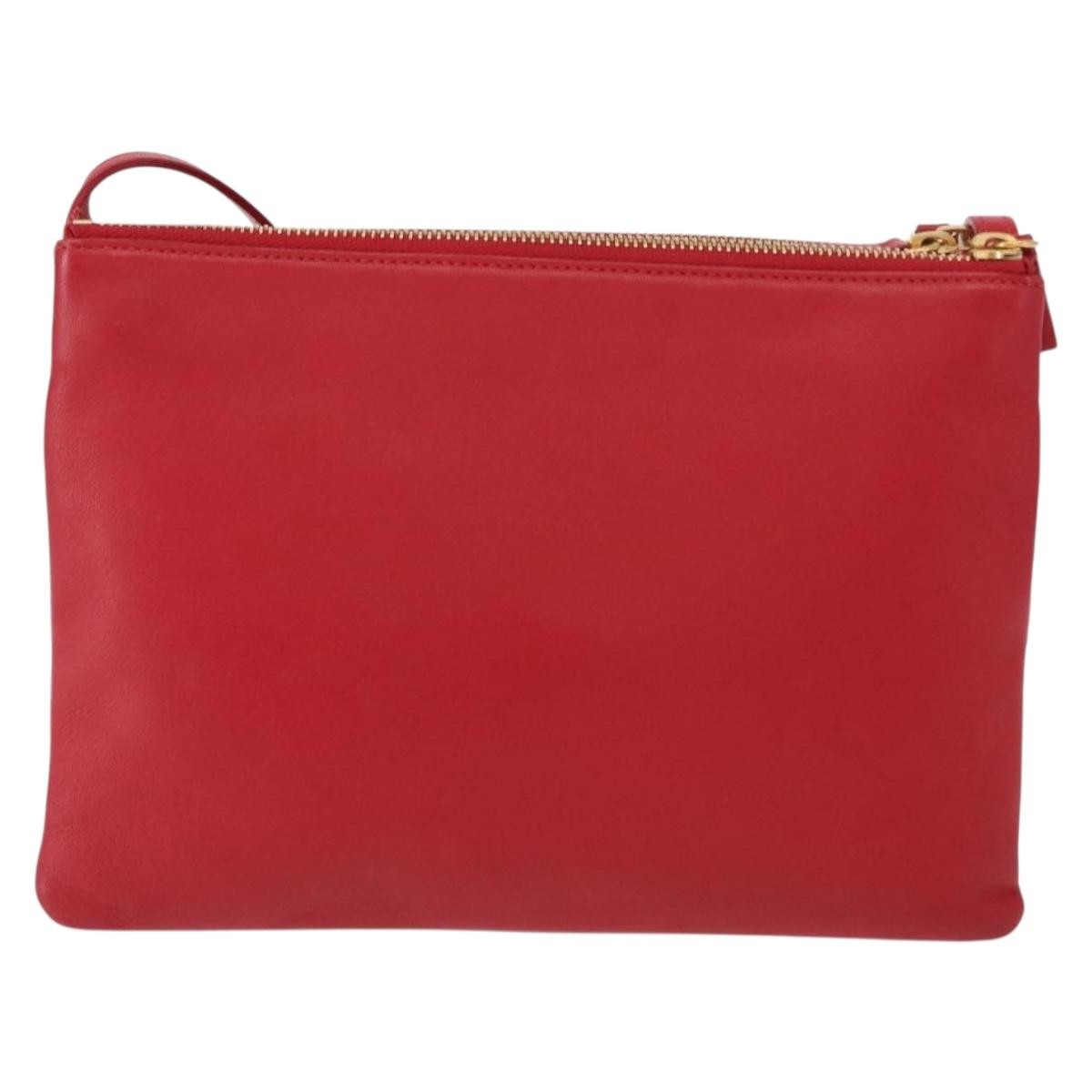 Celine Trio Crossbody Bag Leather Red Leather Shoulder Bag Bag (Pre-Owned)