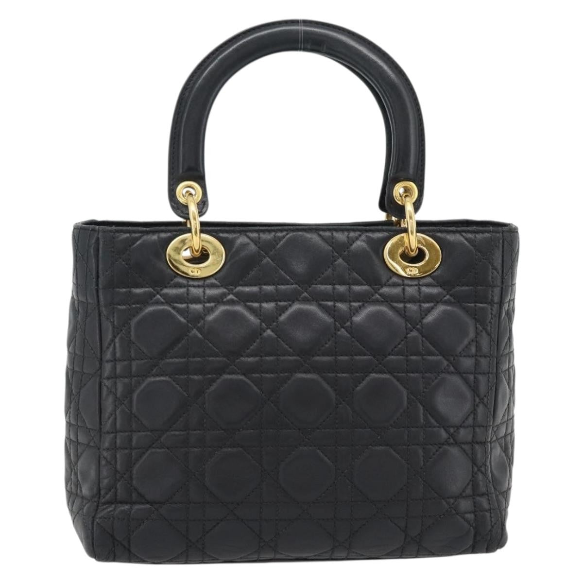 Christian Dior Lady Dior Bag Leather Black Leather Handbag (Pre-Owned)