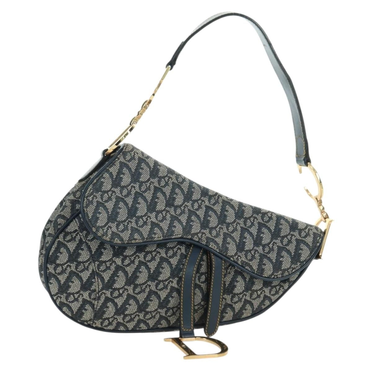 Christian Dior Saddle Handbag Oblique Canvas Navy Canvas Handbag (Pre-Owned)
