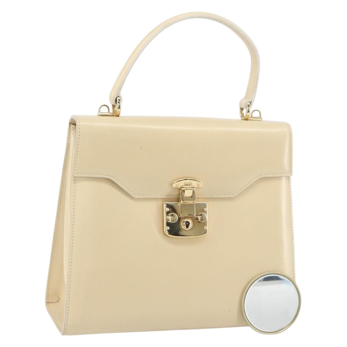 Gucci Vintage Lady Lock Top Handle Bag Leather Beige Leather Handbag (Pre-Owned)