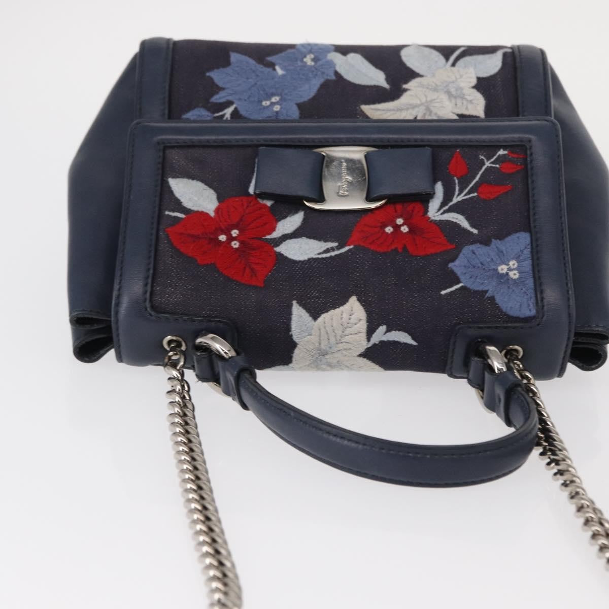 Salvatore Ferragamo Vala Handbag Leather Navy Denim_Jeans Handbag (Pre-Owned)