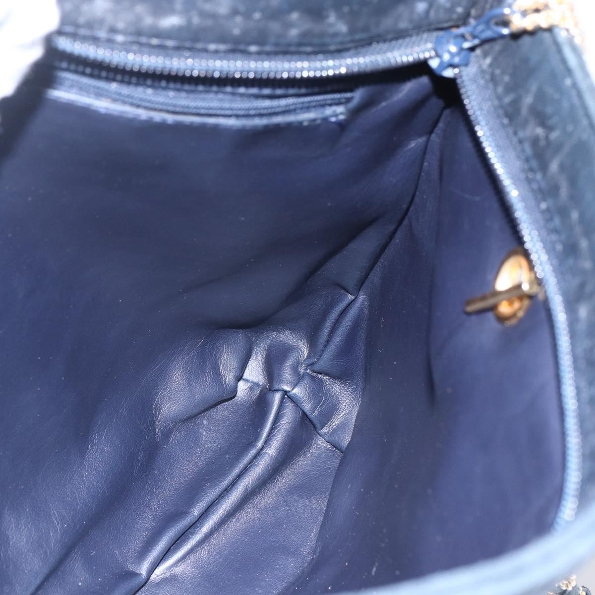 Bally Vintage Chain Shoulder Bag Quilted Leather Navy Leather Shoulder Bag Bag (Pre-Owned)