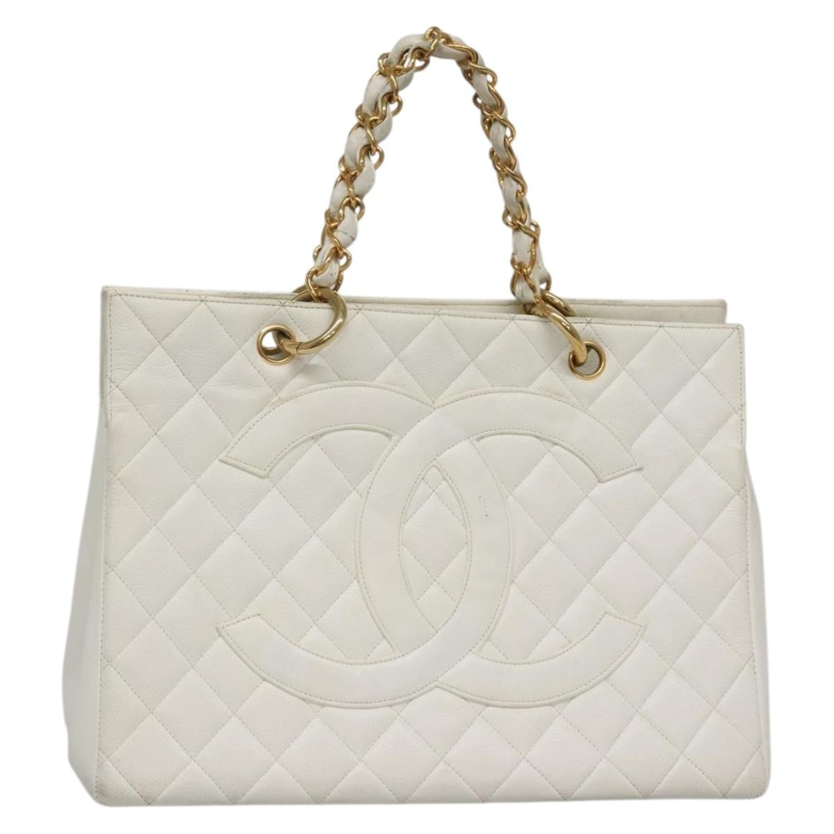 Chanel Vintage Grand Shopping Tote Quilted Caviar White Leather Bag (Pre-Owned)
