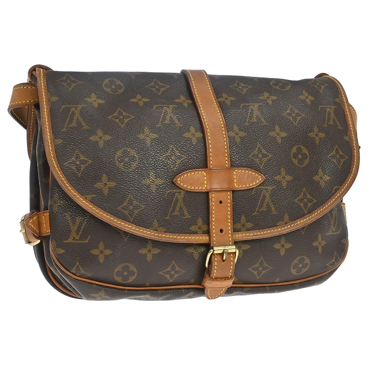 Louis Vuitton Saumur Handbag Monogram Canvas Brown Canvas Shoulder Bag Bag (Pre-Owned)