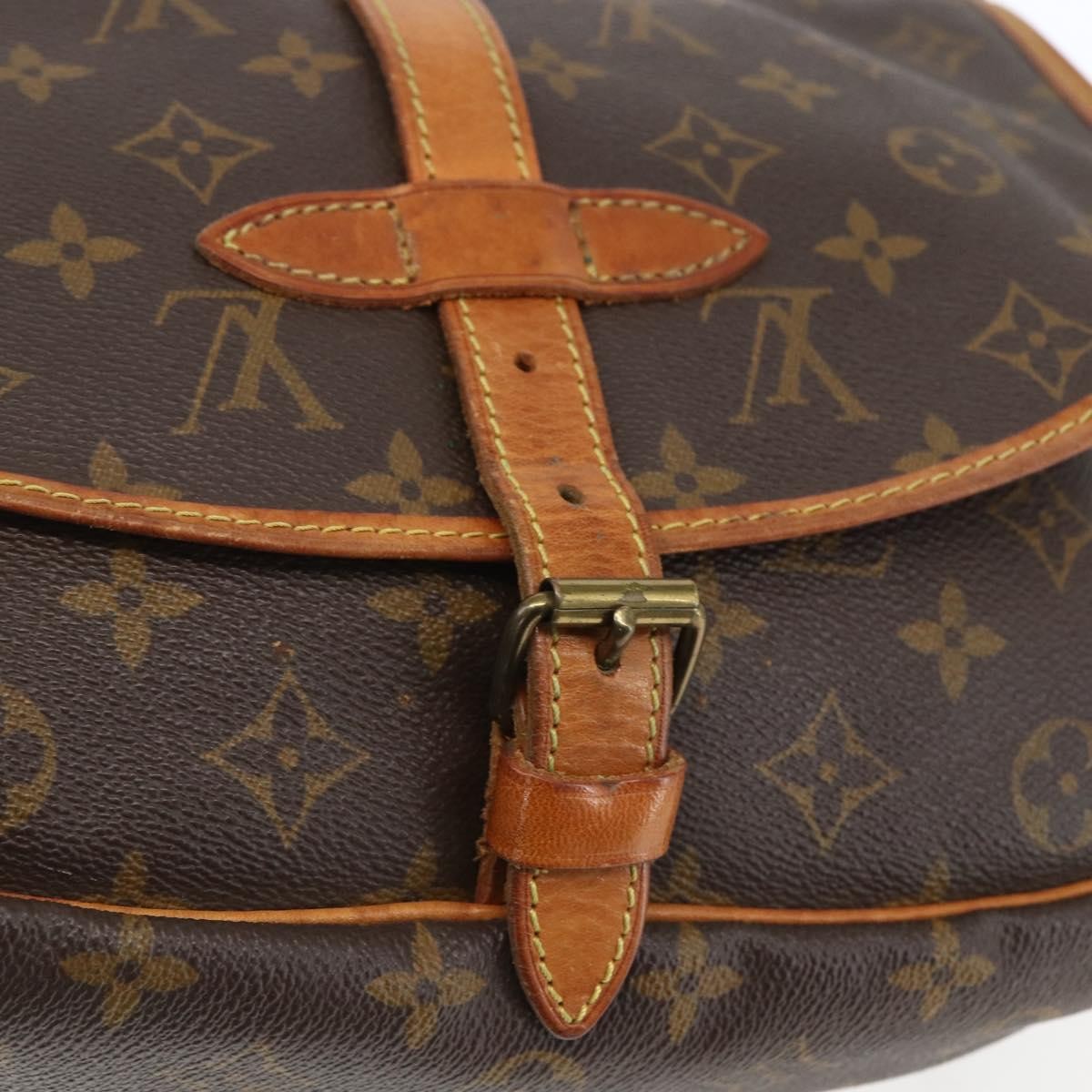 Louis Vuitton Saumur Handbag Monogram Canvas Brown Canvas Shoulder Bag Bag (Pre-Owned)
