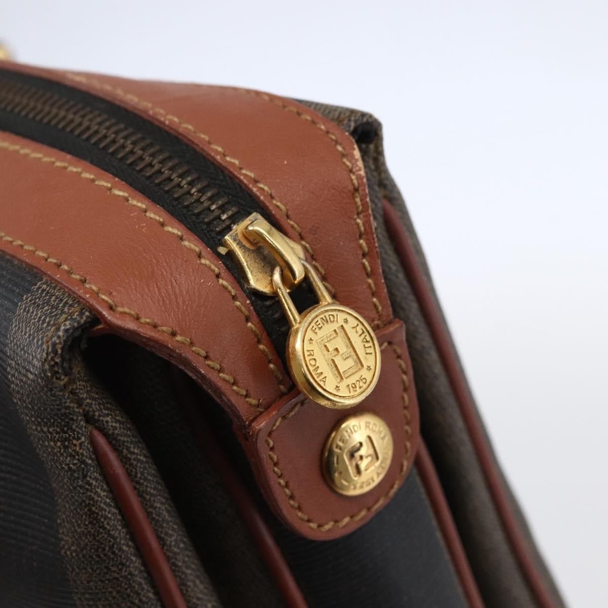 Fendi Vintage Pequin Convertible Boston Bag Coated Canvas Brown Canvas Handbag (Pre-Owned)