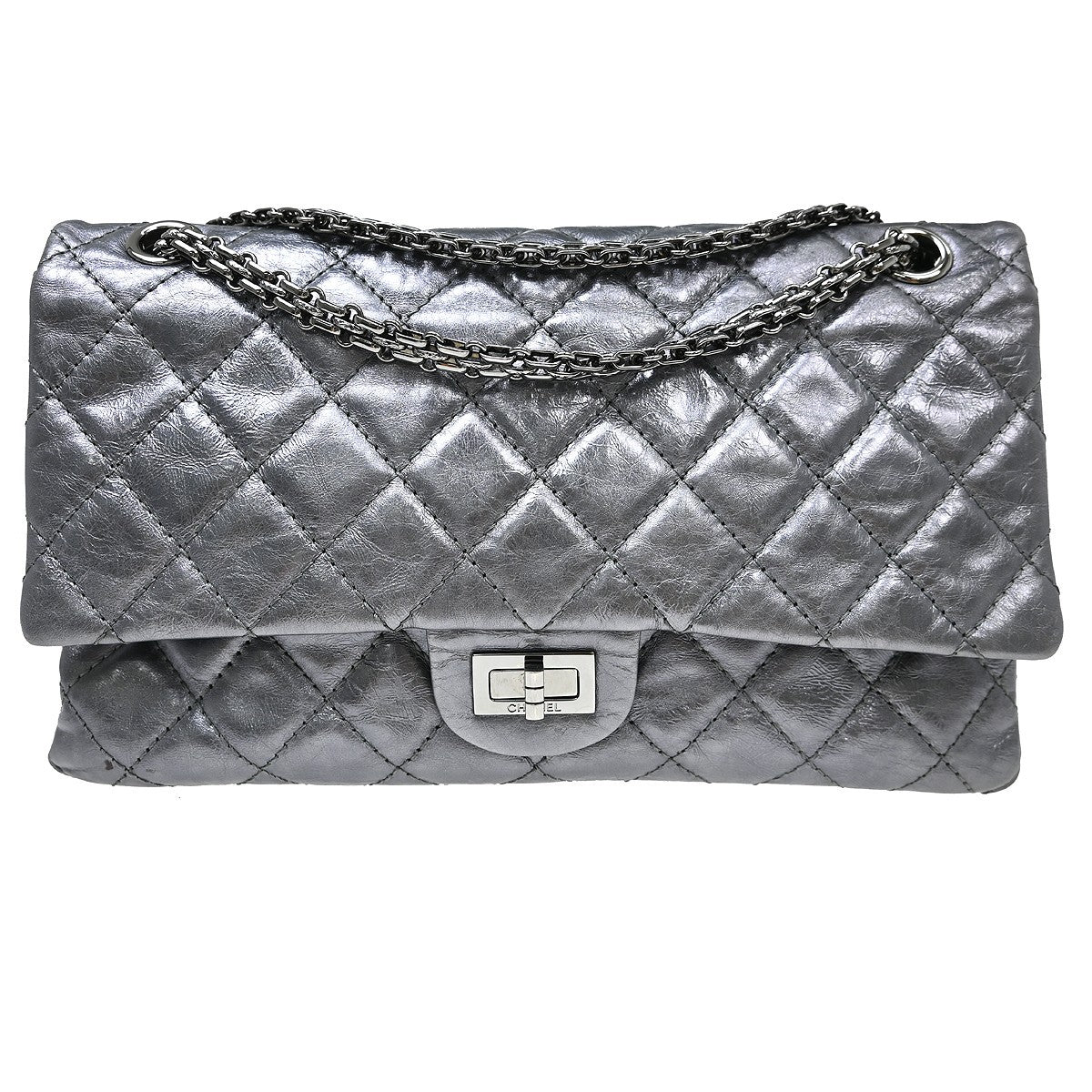 Chanel Reissue 2.55 Flap Bag Metallic Leather Silver Calfskin Handbag (Pre-Owned)