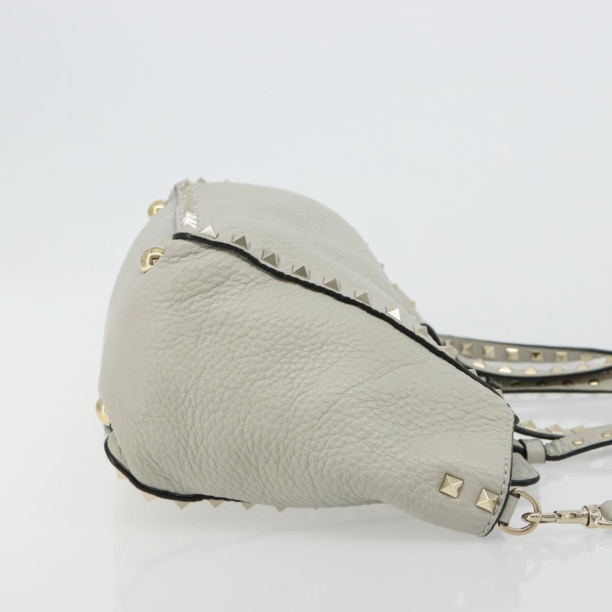 Valentino Garavani Rockstud Tote Textured Leather Gray Leather Tote Bag Bag (Pre-Owned)