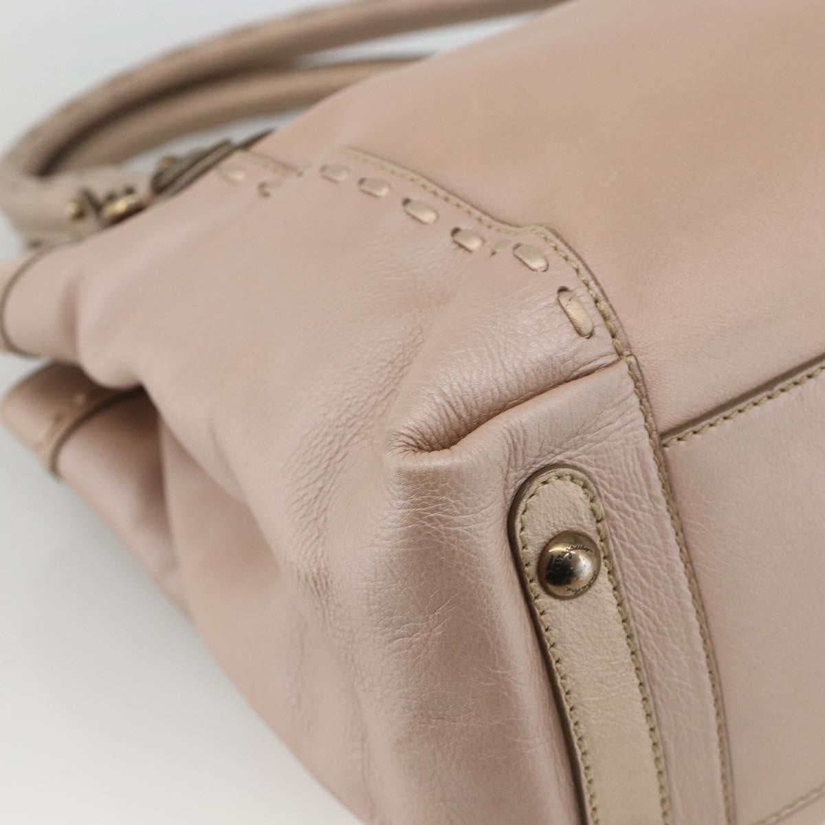 Salvatore Ferragamo Gancini Handbag Leather Beige Leather Handbag (Pre-Owned)