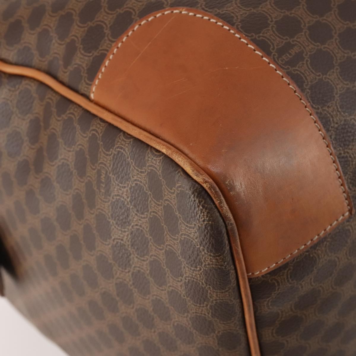 Celine Vintage Macadam Boston Bag Canvas And Leather Brown Pvc Handbag (Pre-Owned)