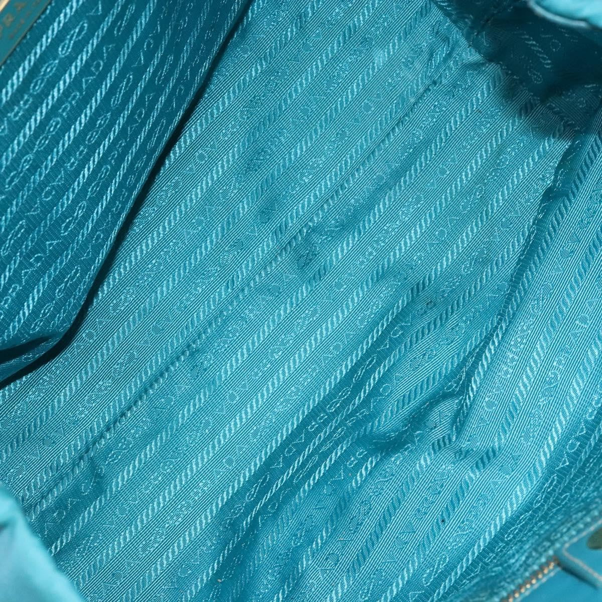 Prada Logo Bow Tote Tessuto With Leather Turquoise Nylon Bag (Pre-Owned)