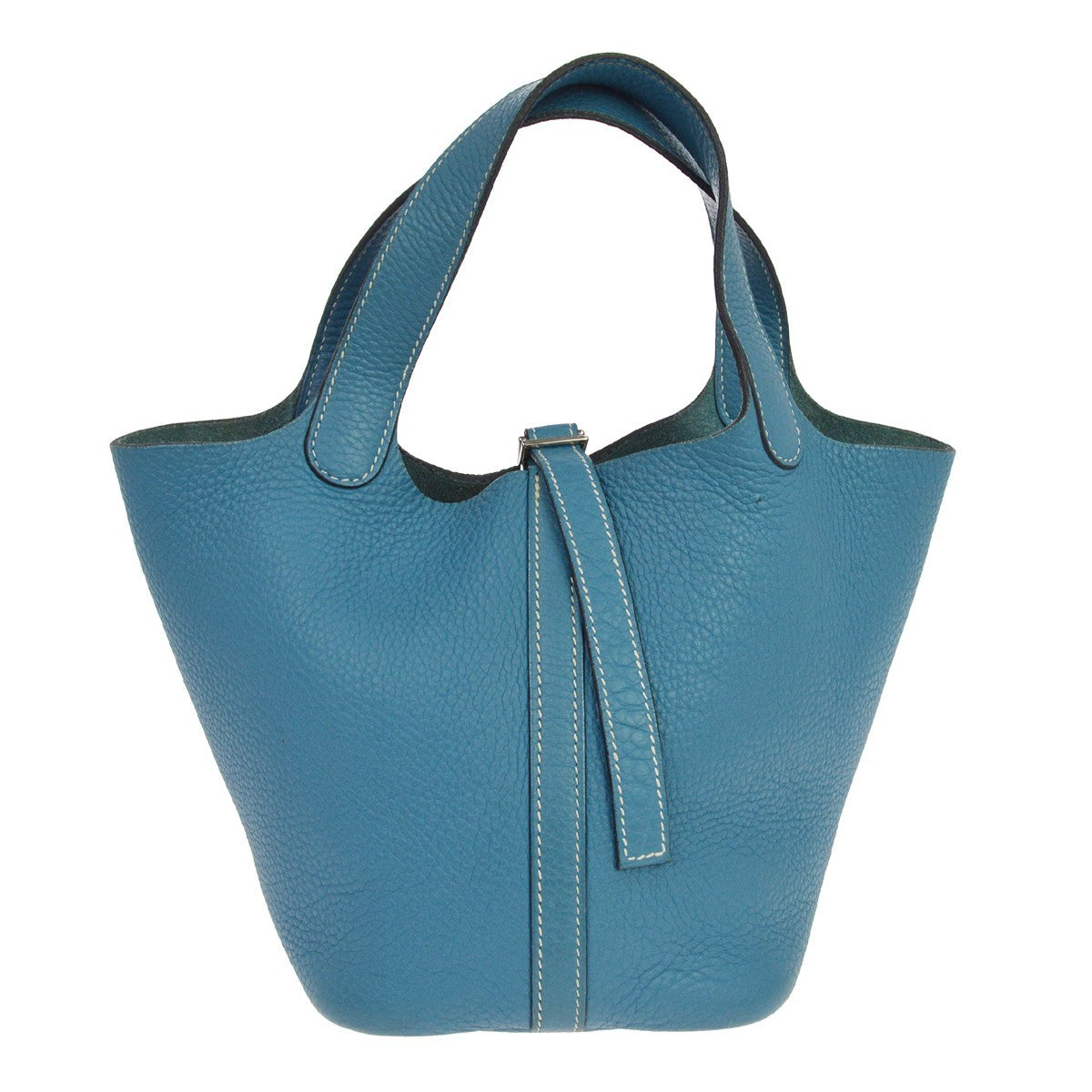 Hermes Picotin Bag Clemence Blue Leather Handbag (Pre-Owned)
