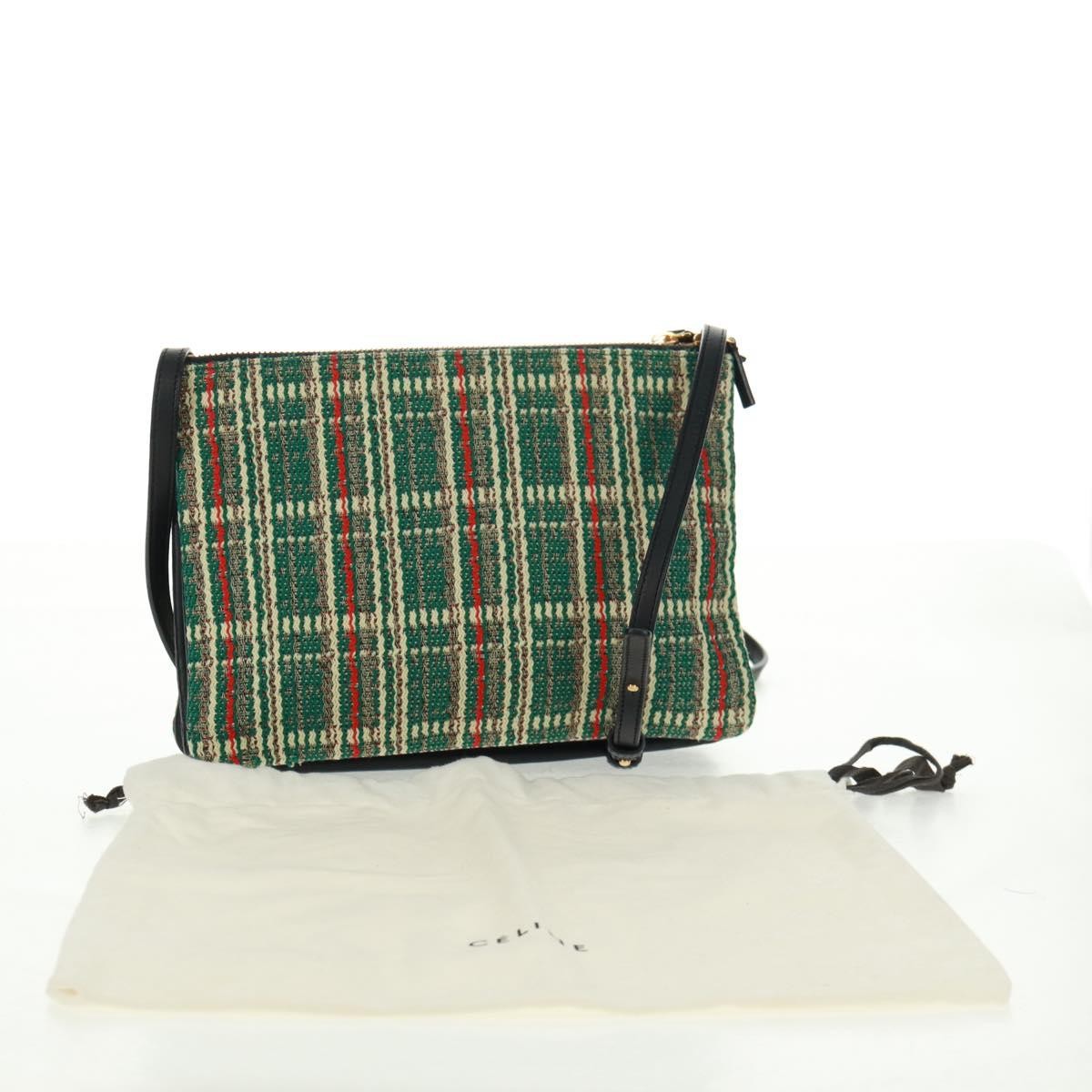 Celine Trio Crossbody Bag Tweed Green Tweed Shoulder Bag Bag (Pre-Owned)