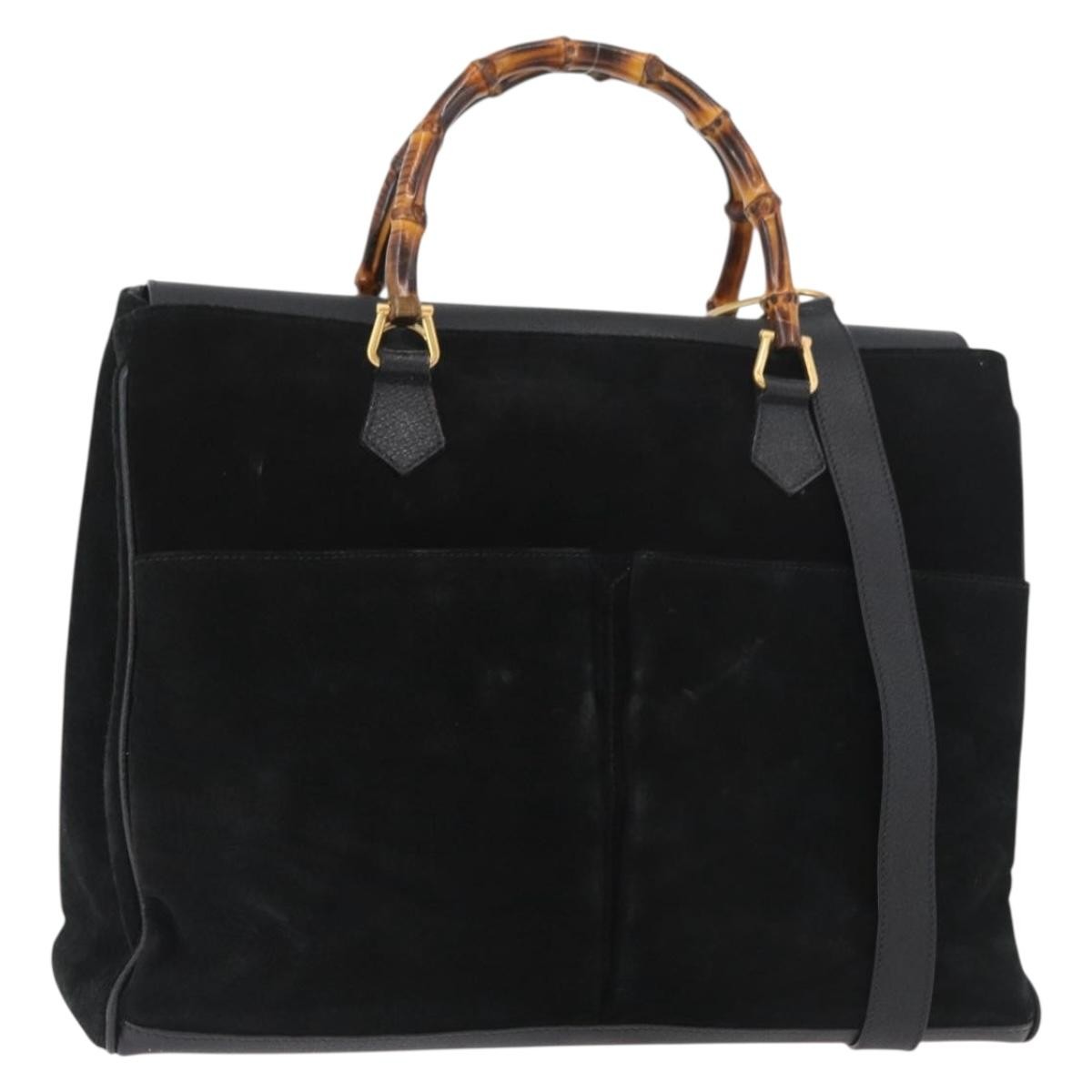 Gucci Bamboo Tote Bag Suede Black Suede Tote Bag Bag (Pre-Owned)