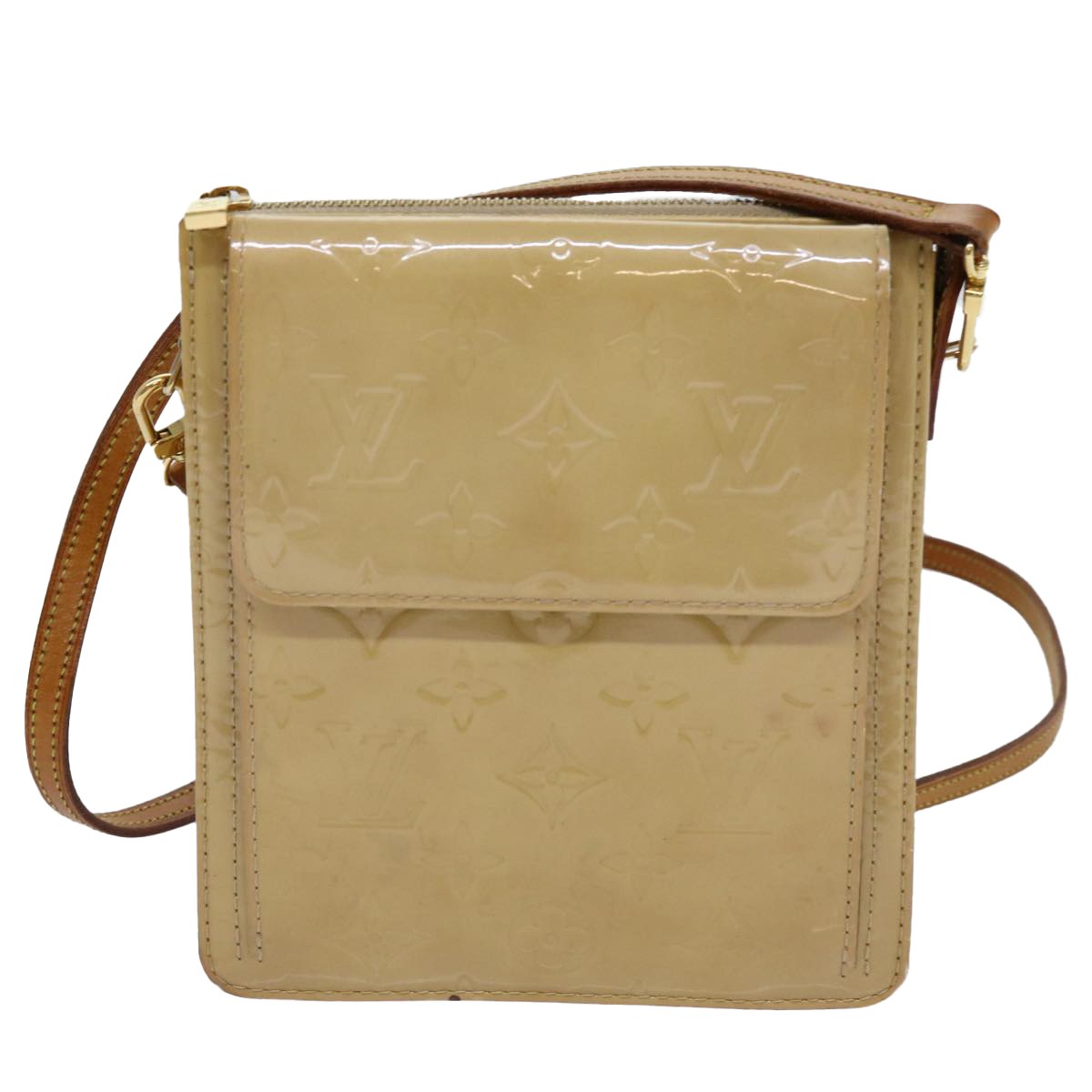 Louis Vuitton Mott Handbag Monogram Vernis Beige Patent_Leather Clutche & Pouche Bag (Pre-Owned)