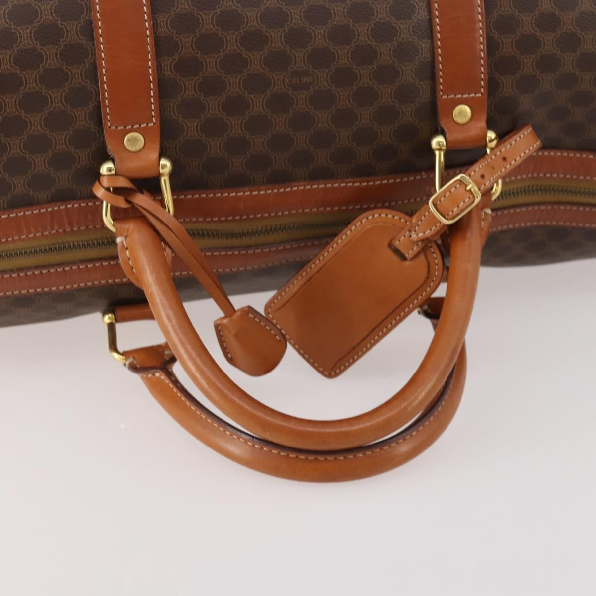 Celine Vintage Macadam Boston Bag Canvas And Leather Brown Pvc Handbag (Pre-Owned)