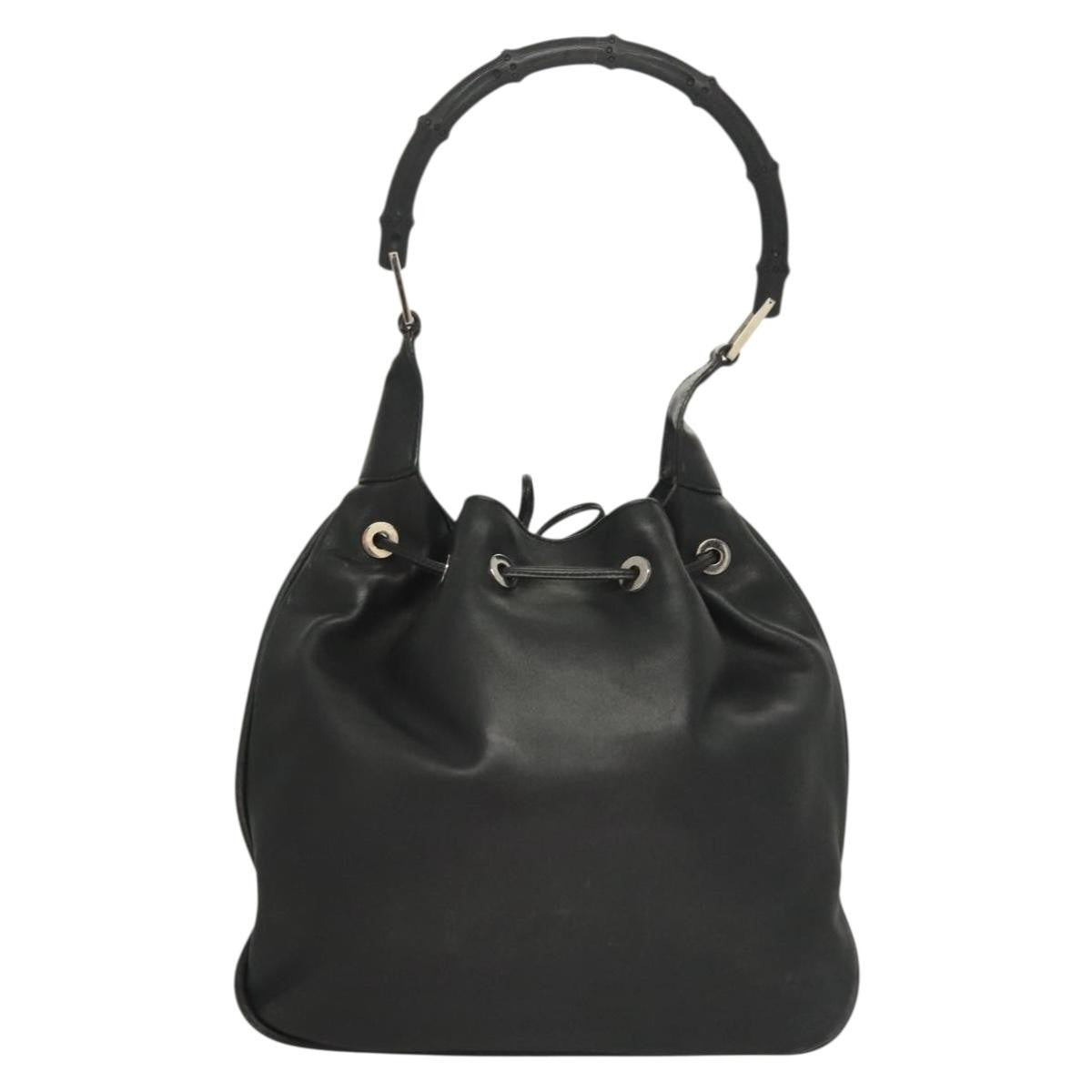 Gucci Vintage Bamboo Shoulder Bag Leather Black Leather Handbag (Pre-Owned)