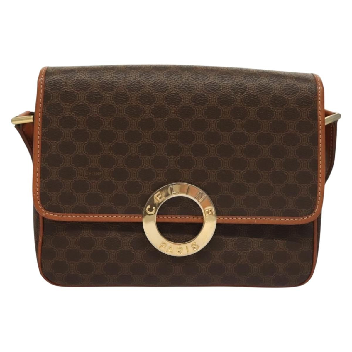 Celine Macadam Shoulder Bag Pvc Leather Brown Canvas Bag (Pre-Owned)