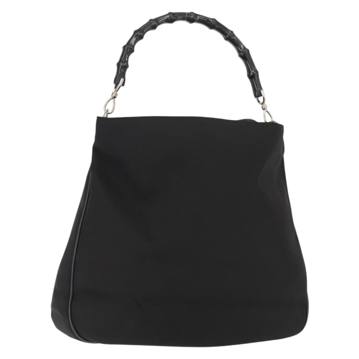 Gucci Vintage Bamboo Handle Open Hobo Nylon Black Nylon Tote Bag Bag (Pre-Owned)