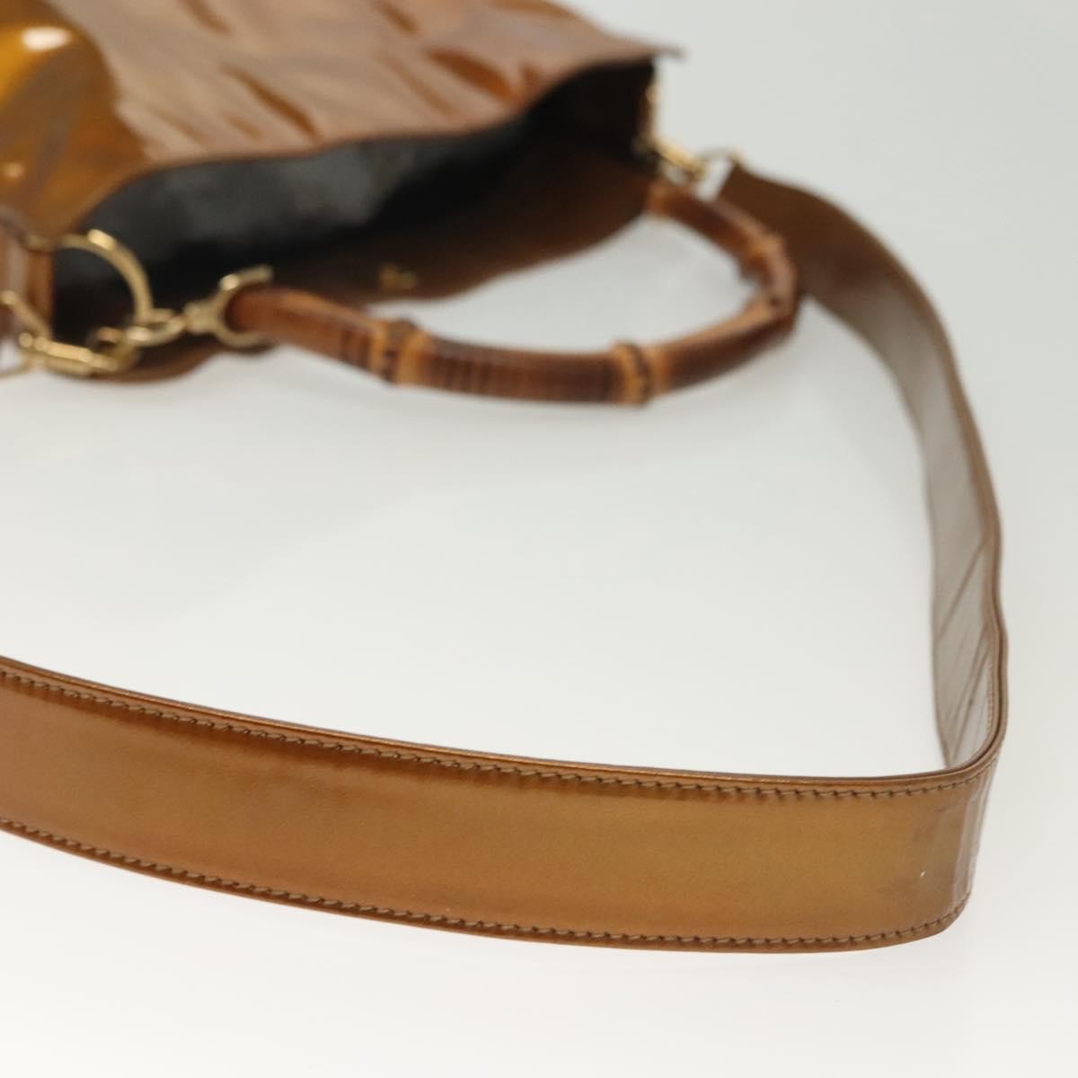 Gucci Vintage Bamboo Handle Bag Patent Leather Gold Patent_Leather Handbag (Pre-Owned)