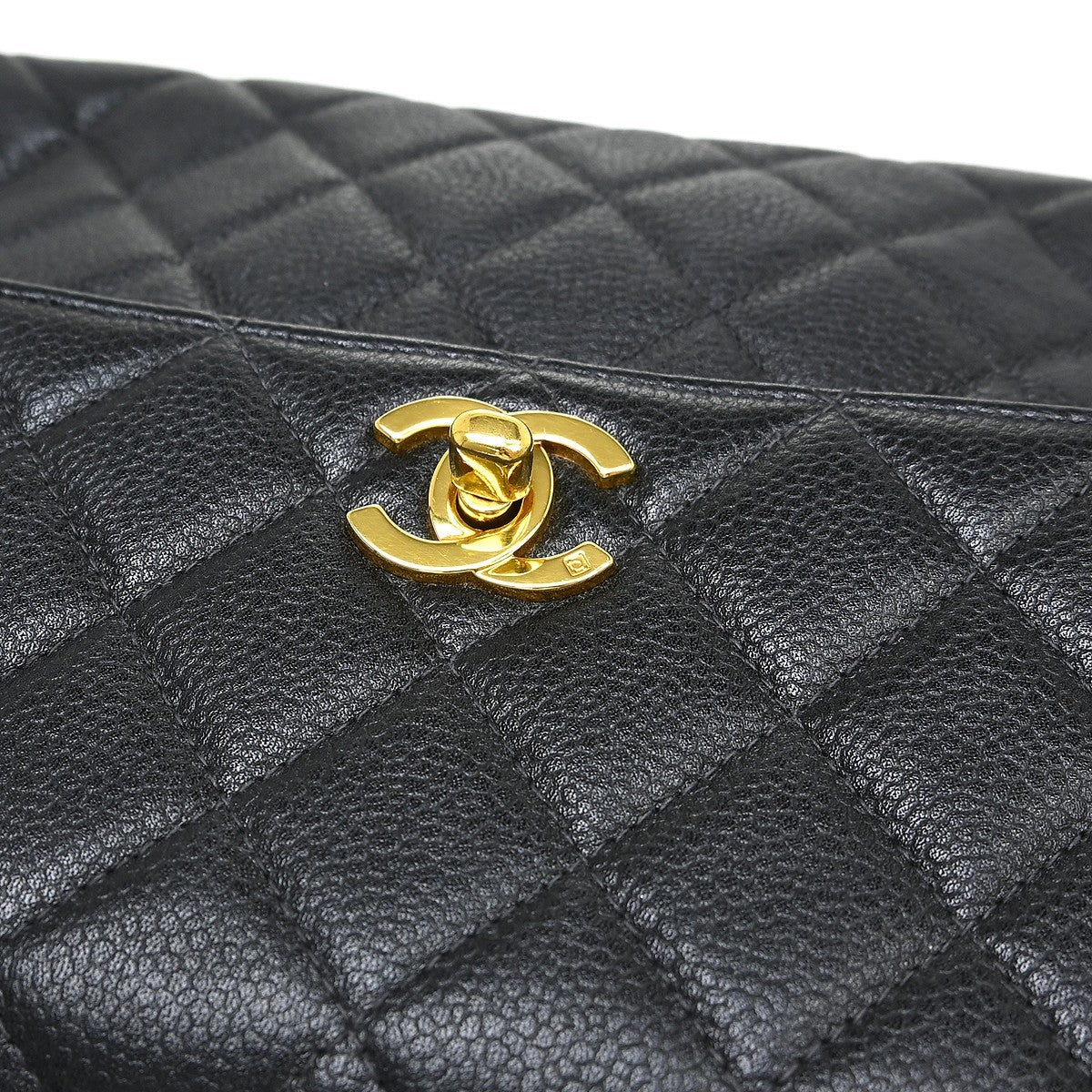 Chanel Vintage Classic Top Handle Flap Bag Quilted Caviar Black Leather Handbag (Pre-Owned)