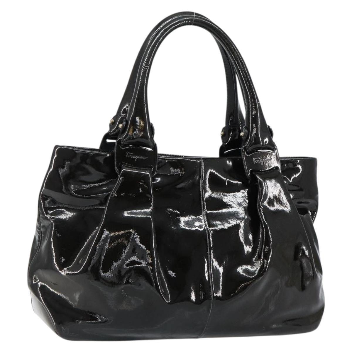 Salvatore Ferragamo Vintage Tote Bag Patent Leather Black Patent_Leather Tote Bag Bag (Pre-Owned)