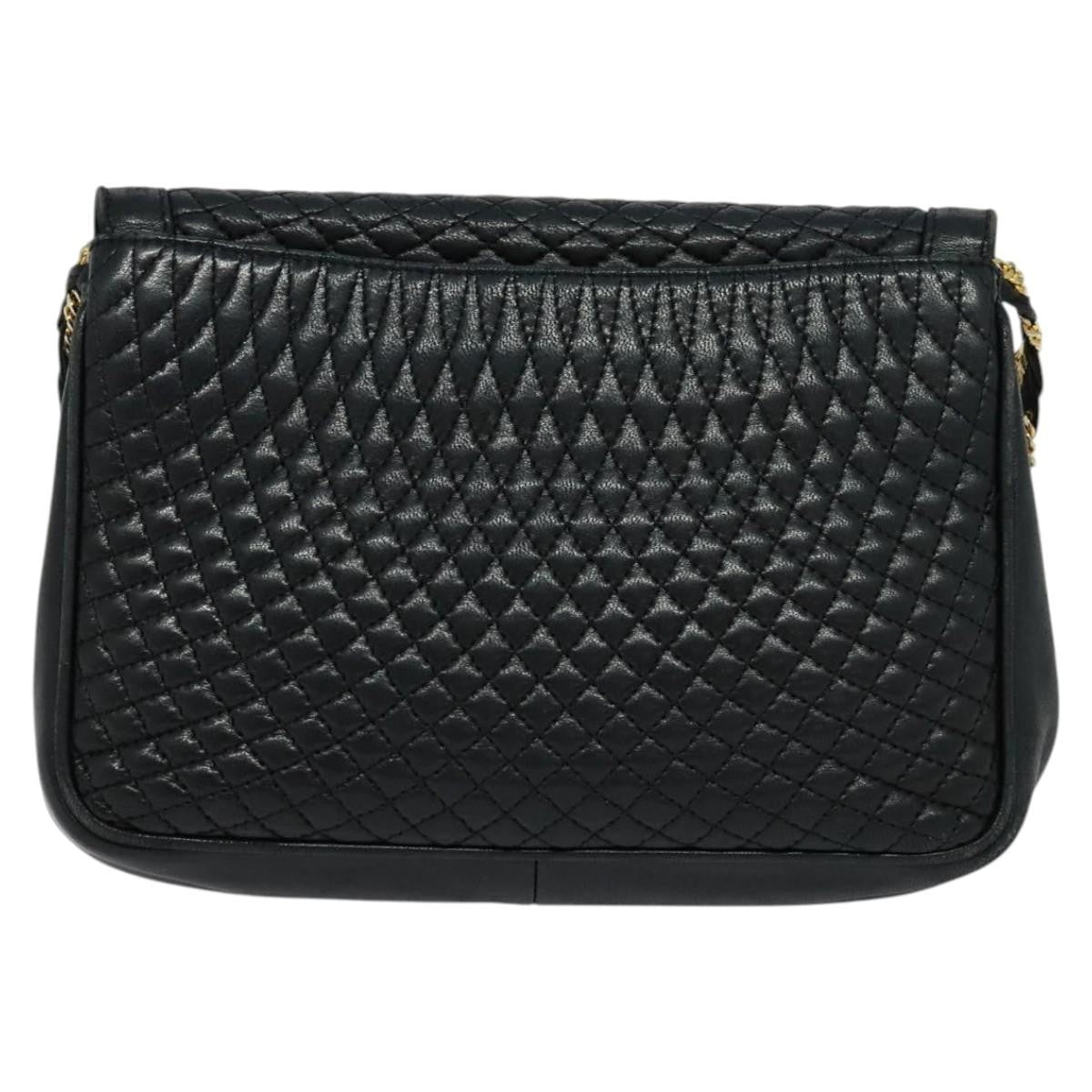 Bally Vintage Chain Shoulder Bag Quilted Leather Navy Leather Shoulder Bag Bag (Pre-Owned)