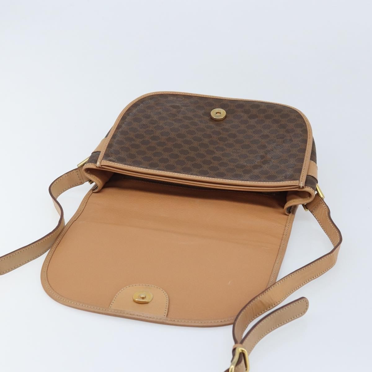 Celine Vintage Macadam Shoulder Bag Canvas And Leather Brown Canvas Shoulder Bag Bag (Pre-Owned)