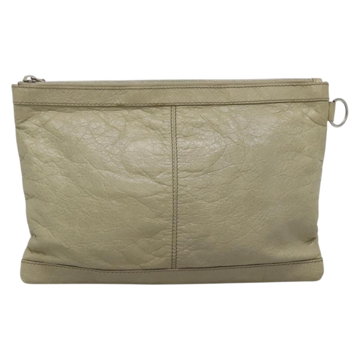 Balenciaga Classic City Clip Pouch Leather Beige Leather Clutche & Pouche Bag (Pre-Owned)