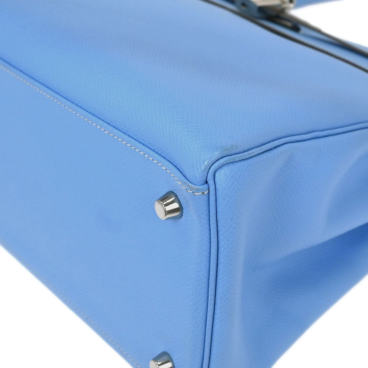 Hermes Kelly Handbag Blue Epsom With Palladium Hardware Blue Leather Handbag (Pre-Owned)