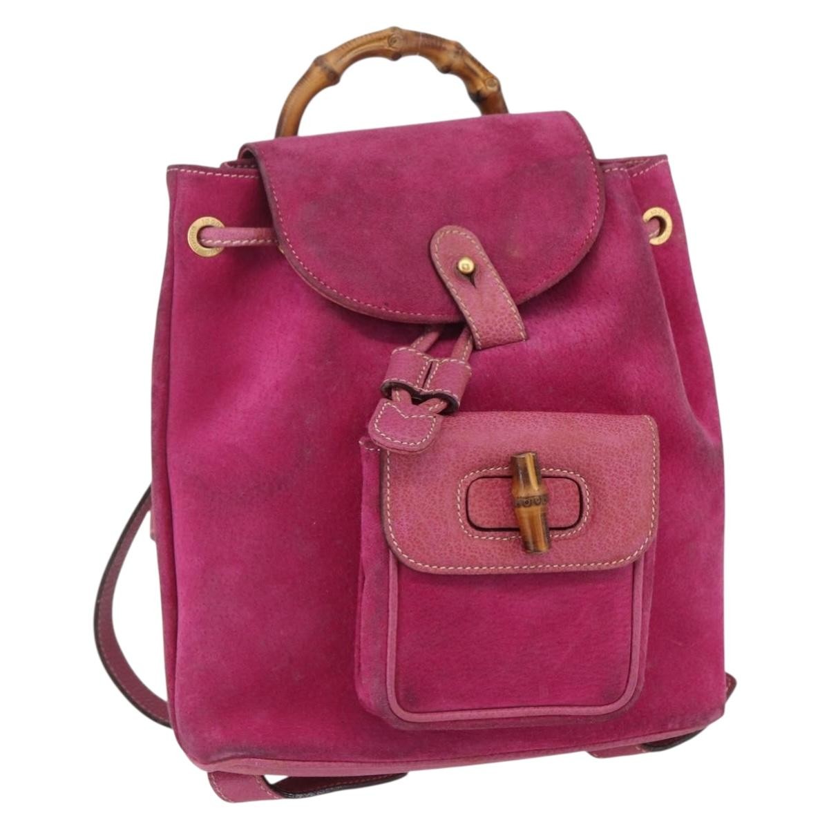 Gucci Vintage Bamboo Backpack Suede Pink Suede Backpack Bag (Pre-Owned)