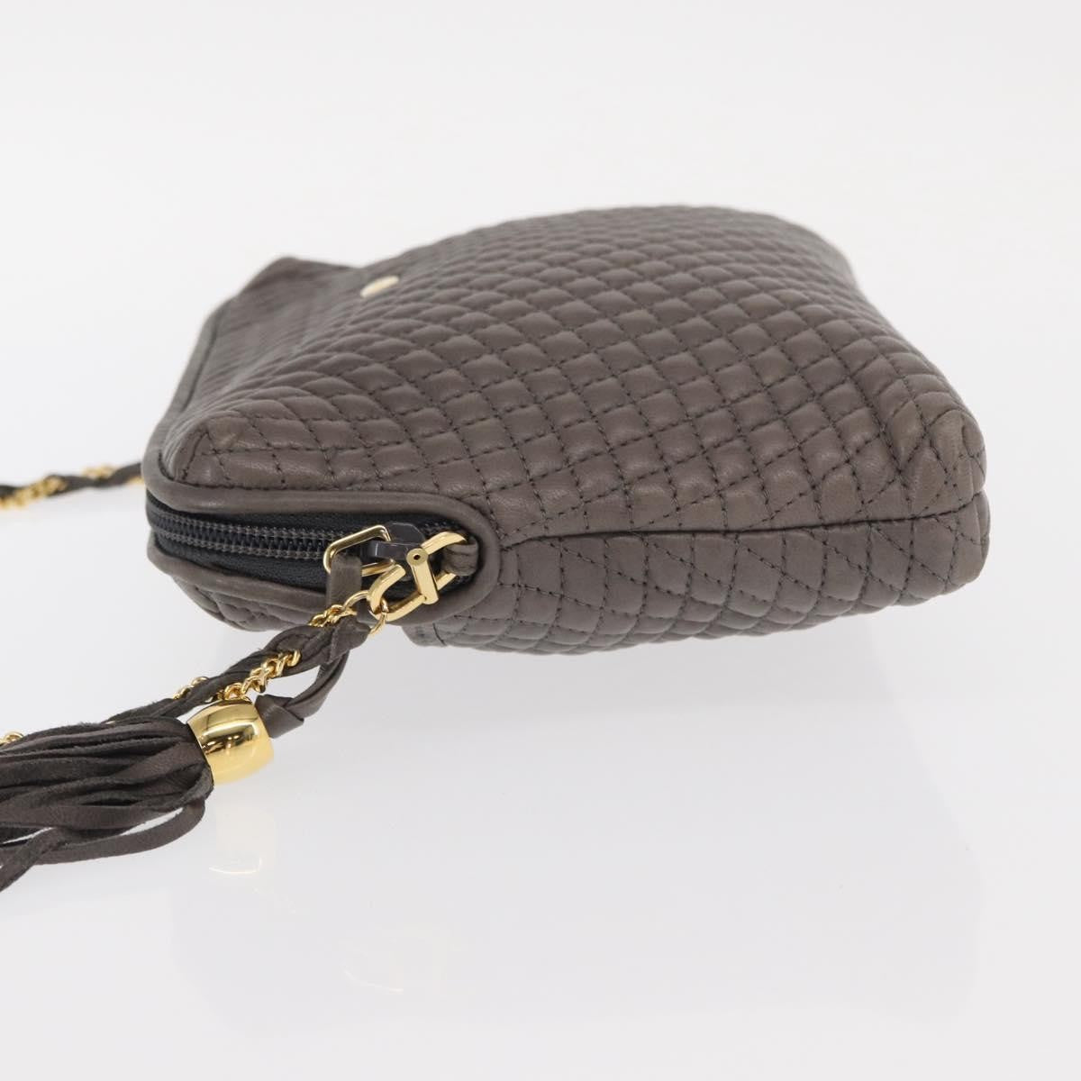 Bally Vintage Chain Shoulder Bag Quilted Leather Gray Leather Shoulder Bag Bag (Pre-Owned)