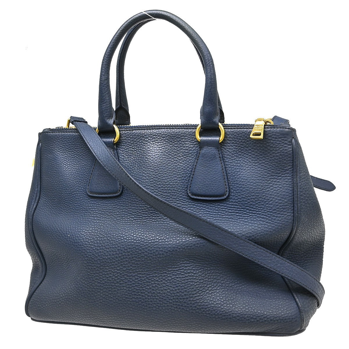 Prada Double Zip Convertible Tote Saffiano Leather Blue Leather Handbag (Pre-Owned)