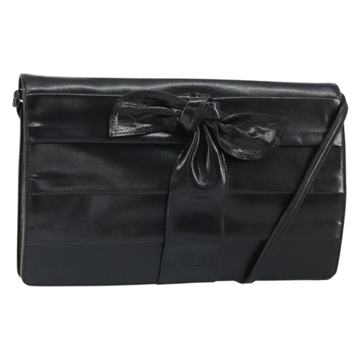 Valentino Garavani Bow Crossbody Bag Leather Black Leather Shoulder Bag Bag (Pre-Owned)