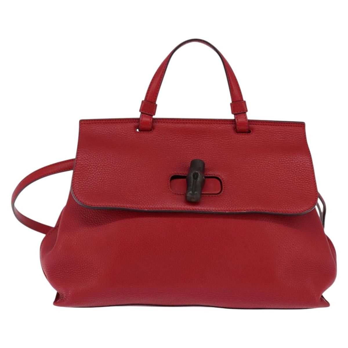 Gucci Bamboo Daily Top Handle Bag Leather Red Leather Bag (Pre-Owned)