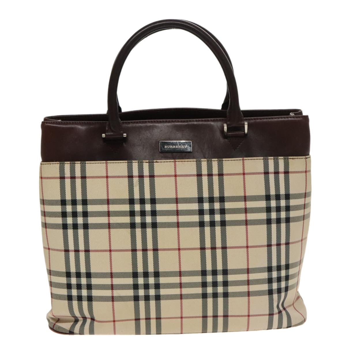 Burberry Nova Check Tote Canvas And Leather Beige Canvas Tote Bag Bag (Pre-Owned)