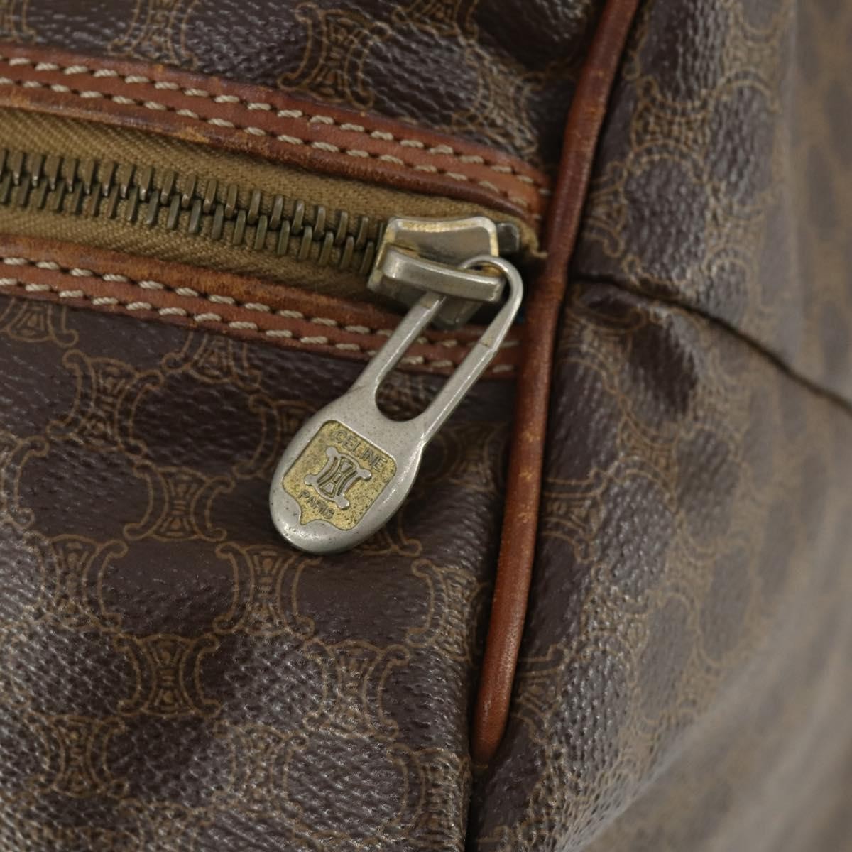 Celine Vintage Macadam Boston Bag Canvas And Leather Brown Canvas Travel Bag Bag (Pre-Owned)
