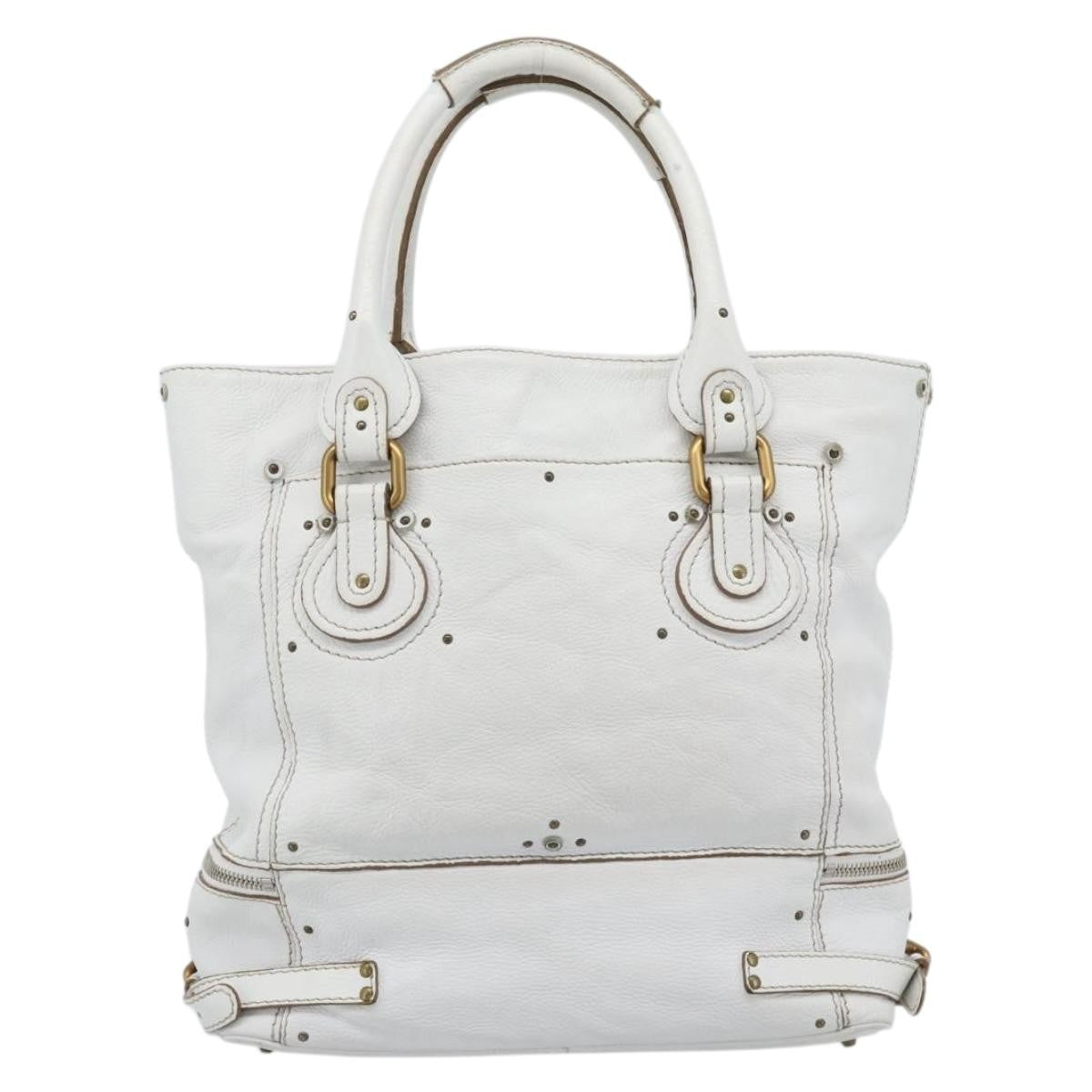 Chloe Paddington Lock Tote Leather White_Gold Leather Tote Bag Bag (Pre-Owned)