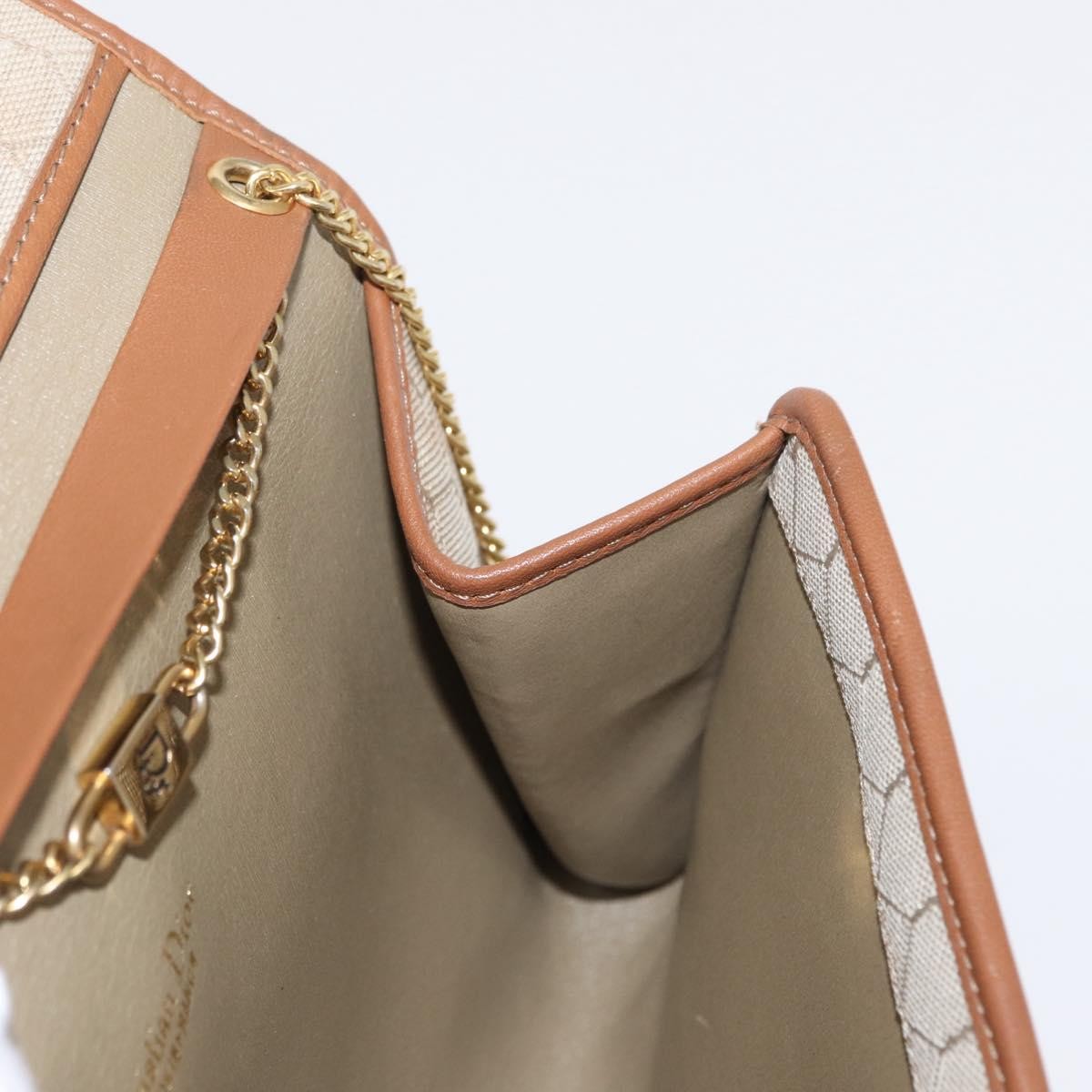 Christian Dior Vintage Honeycomb Chain Canvas Beige Canvas Shoulder Bag Bag (Pre-Owned)