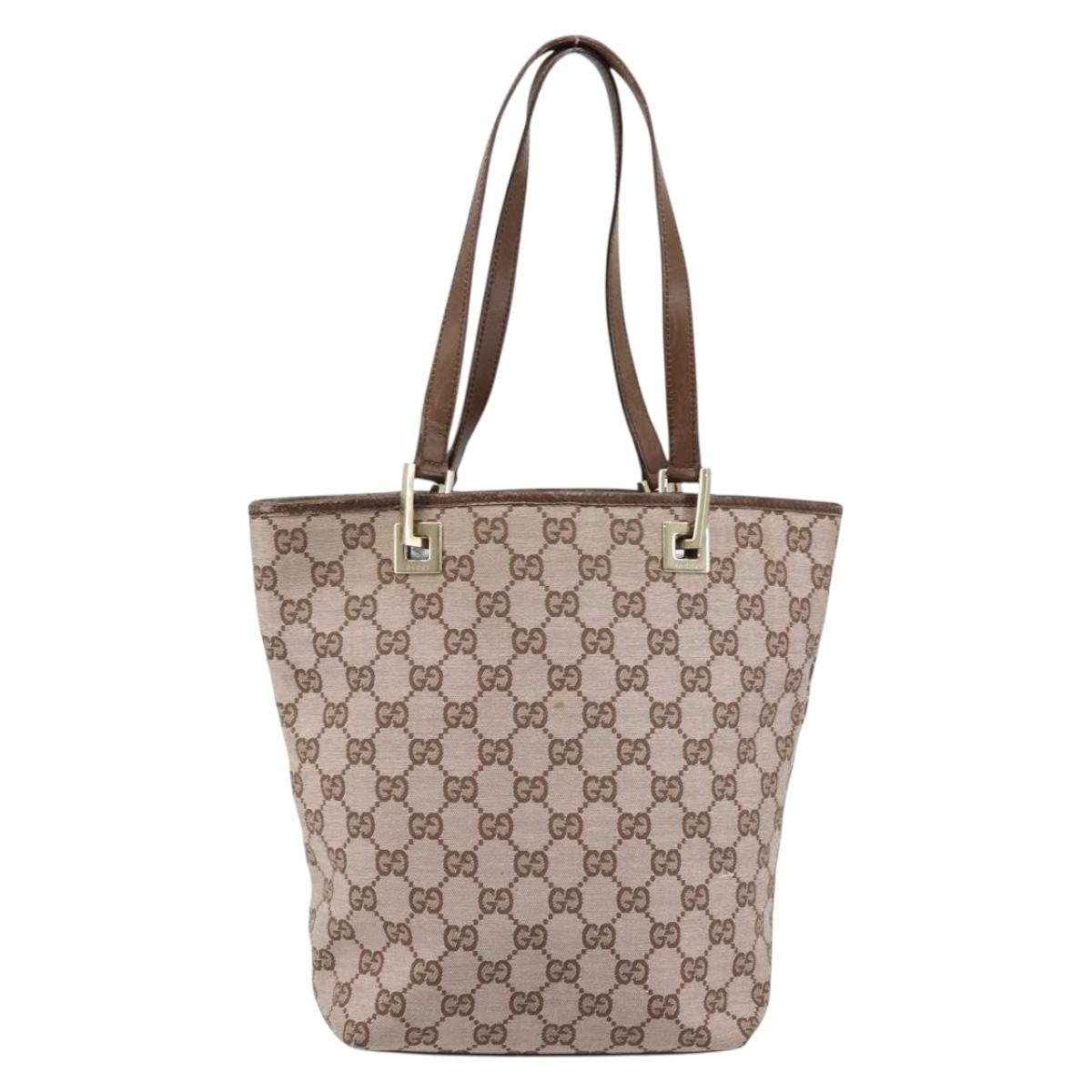 Gucci Vintage Bucket Shopping Tote Gg Canvas Brown Canvas Tote Bag Bag (Pre-Owned)