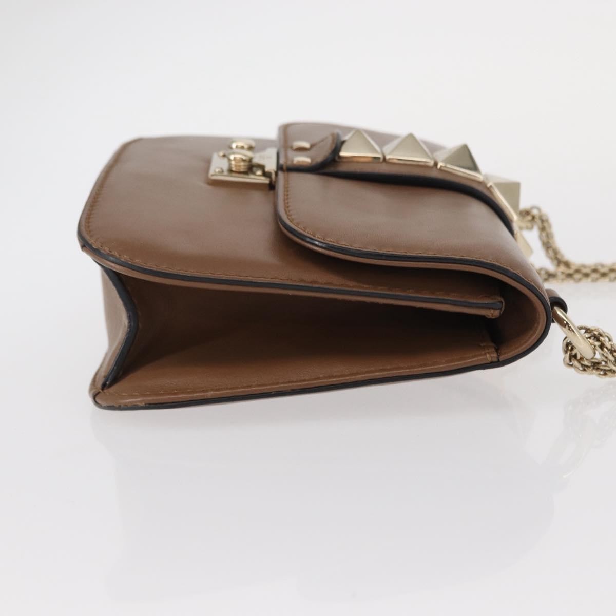 Valentino Garavani Rolling Rockstud Glam Lock Shoulder Bag Leather Brown Leather Shoulder Bag Bag (Pre-Owned)