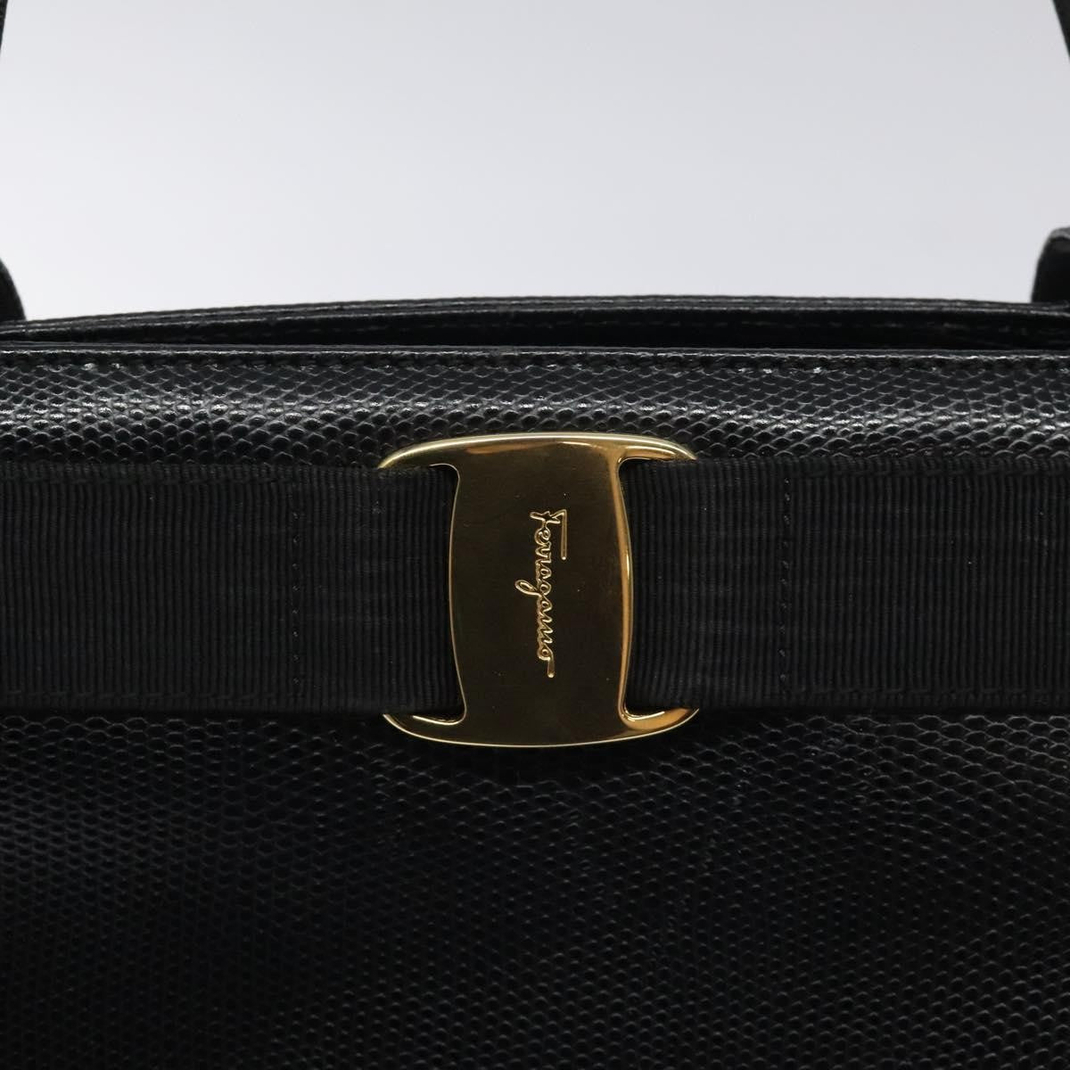 Salvatore Ferragamo Vintage Vara Bow Tote Lizard Embossed Leather Black Leather Tote Bag Bag (Pre-Owned)