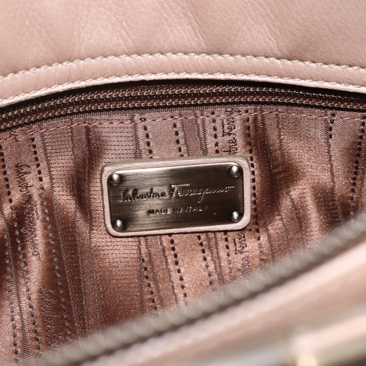 Salvatore Ferragamo Gancini Handbag Leather Beige Leather Handbag (Pre-Owned)