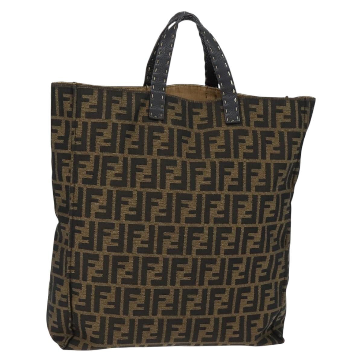 Fendi Open Shopping Tote Zucca Canvas Brown Canvas Tote Bag Bag (Pre-Owned)