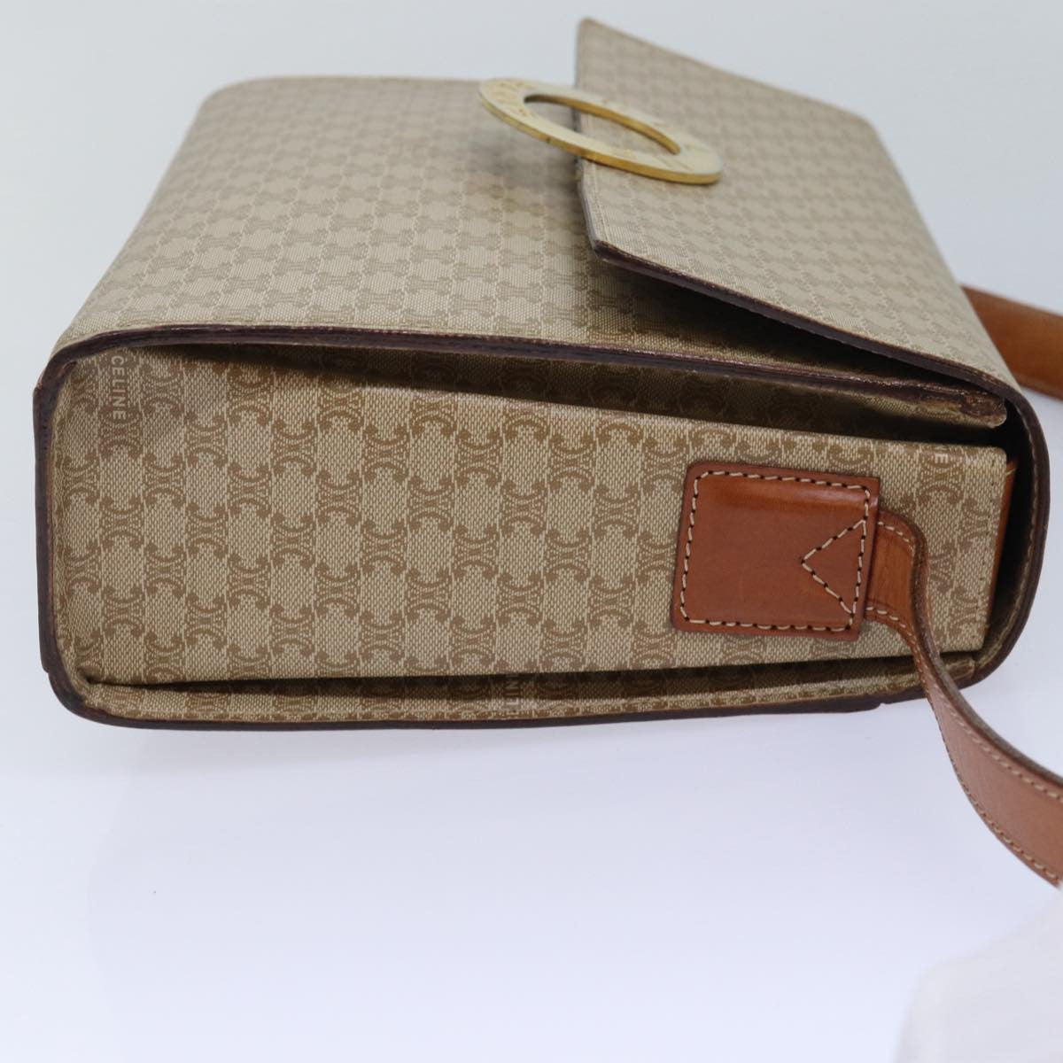 Celine Vintage Macadam Circle Logo Shoulder Bag Canvas And Leather Beige Canvas Shoulder Bag Bag (Pre-Owned)